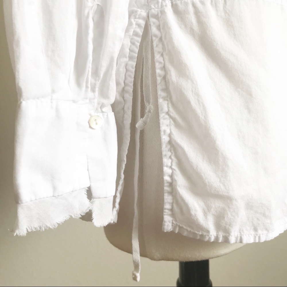 Vince White 100% Cotton Long Sleeve V Neck Raw Trim Blouse - Picture 6 of 8